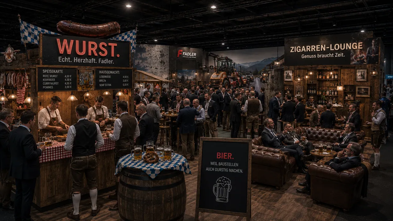 Messestand mit Weißwurst und Bier – Unterhaltung statt Marke