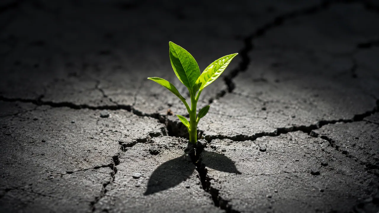 Pflanze wächst durch Beton – Weitermachen trotz allem