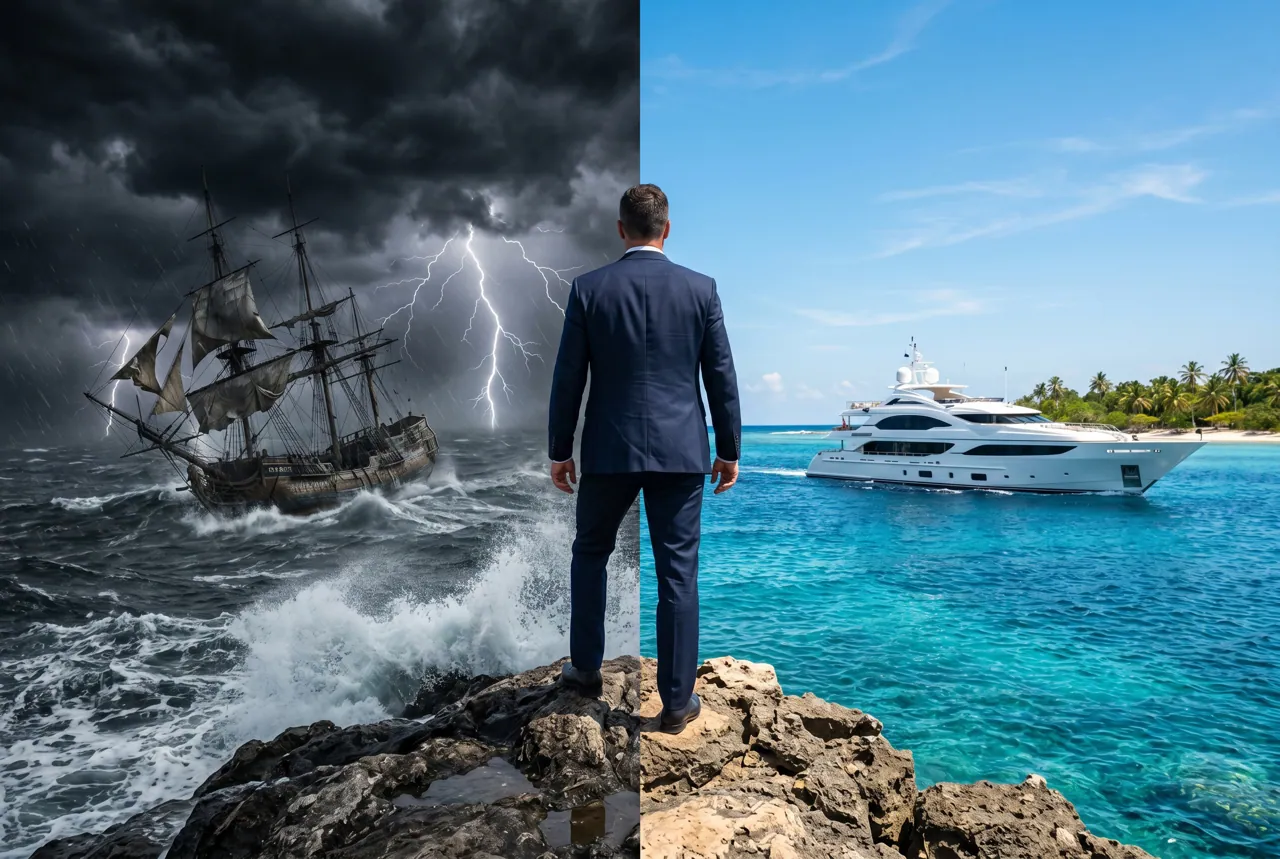 Unternehmer zwischen Sturm und ruhiger See