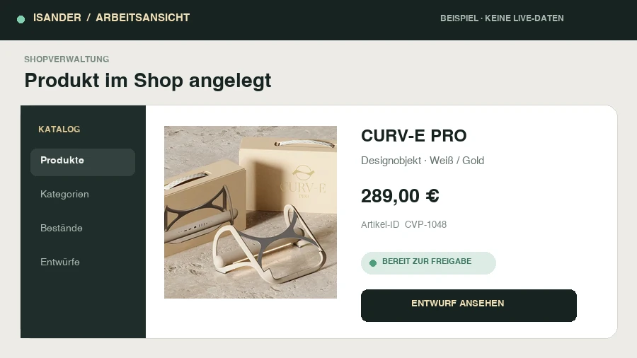 Beispielansicht: ein neu angelegtes Produkt in einer Shopverwaltung